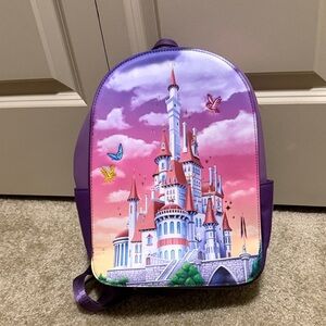 Loungefly Purple Castle Backpack with Pink Gradient and Multicolor Accents